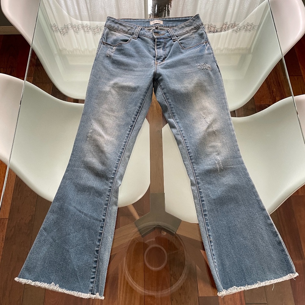 N E D Denim Flare Jeans Raw Hem